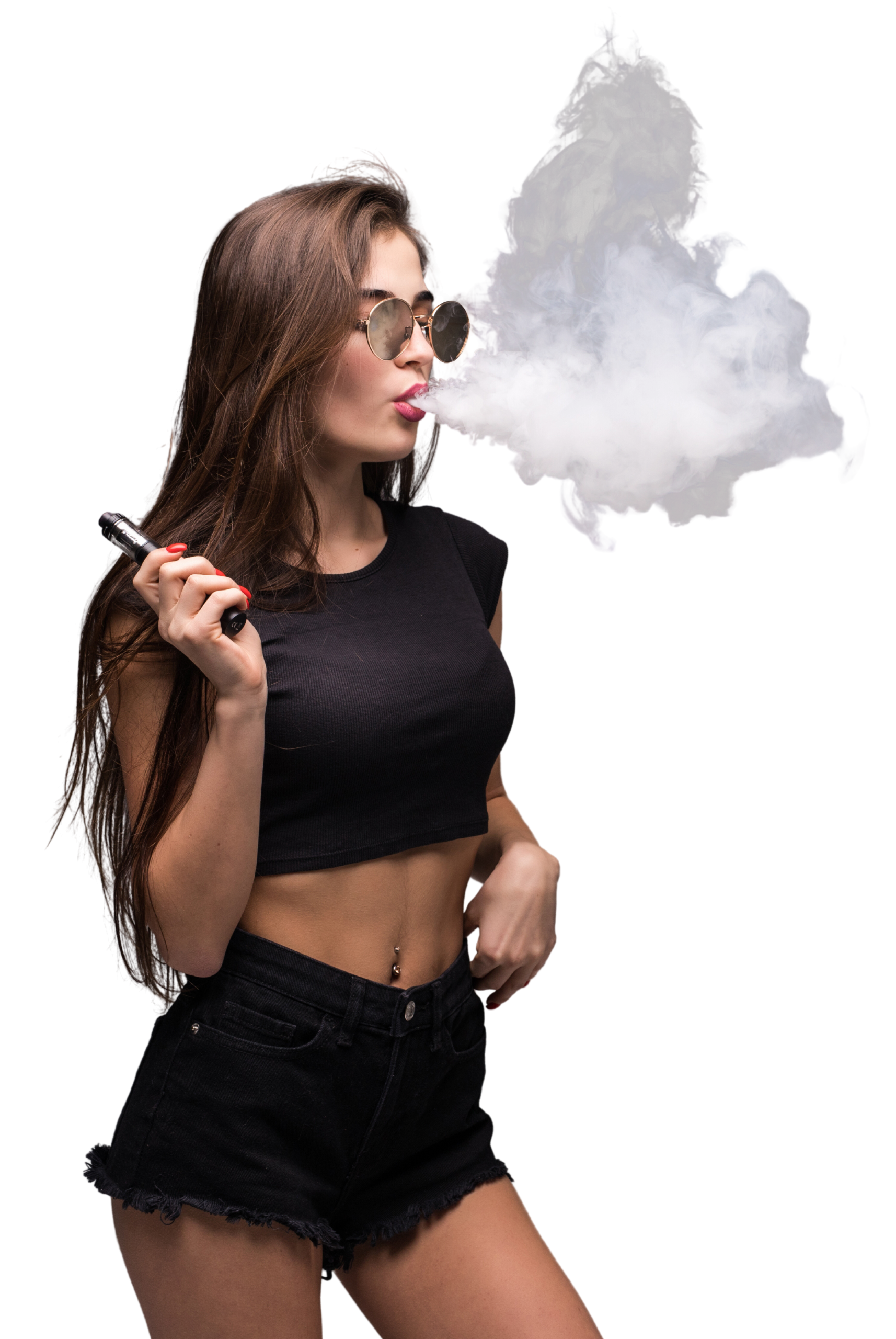 A Girl Vaping with Transparent Background